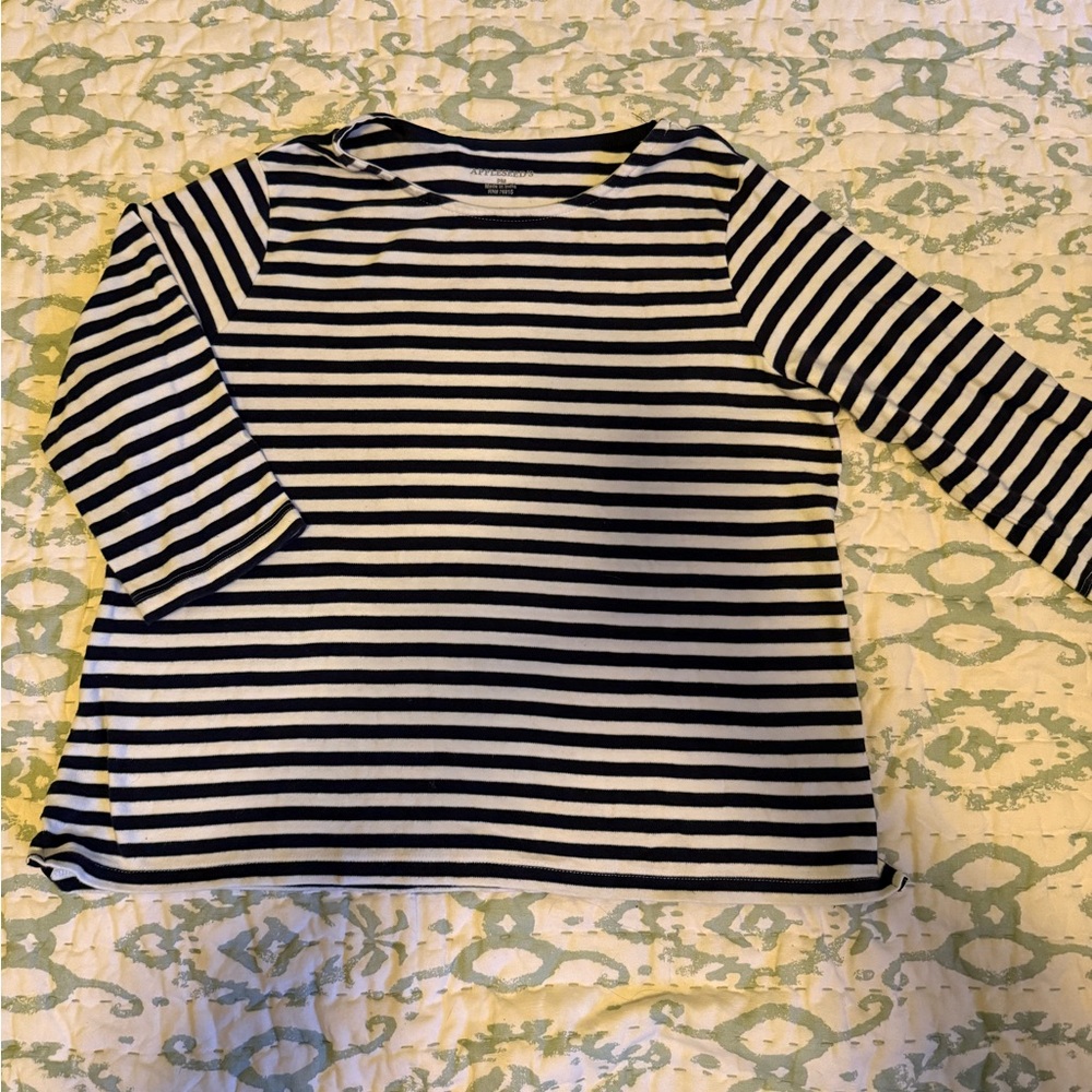 Appleseed's Navy and White Striped Top 3/4 Sleeves